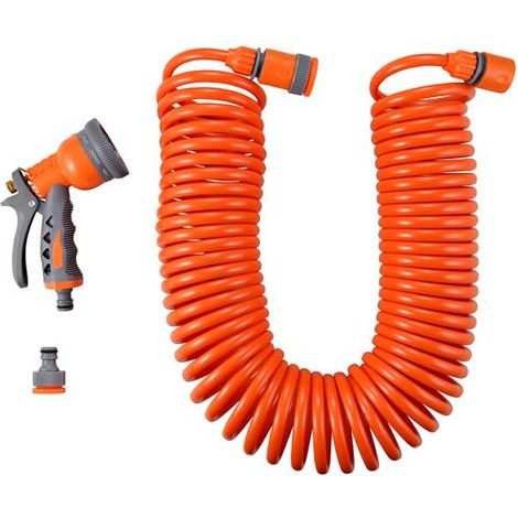 FUXTEC Spiralschlauch-Set 15 m, Gartenschlauch zum Wässern von kleinen Flächen,Pflanzen und Blumen auf Terrassen und Balkonen, inkl Gartenbrause,2 Schlauchstücken und Hahnstück FX-SPS1