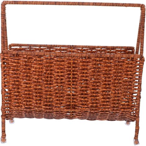 Panier à Journaux En Rotin Synthétique Tressé, Sur Pied, Rangement Compact Pour Salon Et Chambre, Organisateur Multifonctionnel Décor Bohème, Panier De Sol Tressé Pratique Et Robuste (1/5)