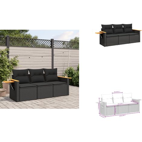 Salon de jardin 3 pcs avec coussins noir résine tressée - Ensemble Salon De Jardin - Meuble Extérieur - Résine Tressée - Rotin Synthétique - Canapé D'extérieur (1/3)