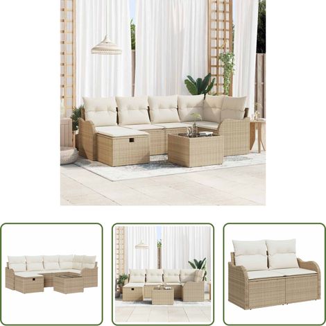 vidaXL Canapé poly rotin - Ensemble de canapé de jardin 7 pcs Beige Poly rotin (1/5)