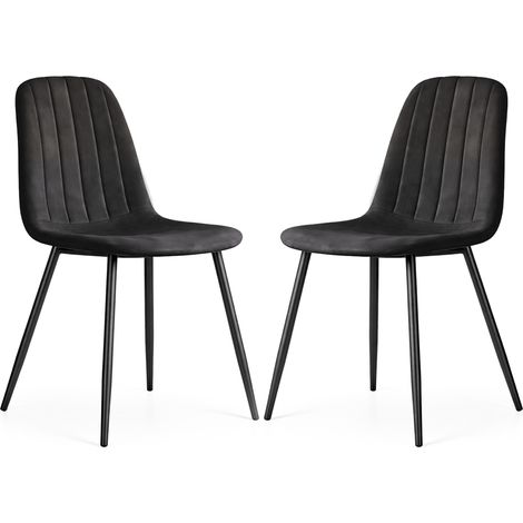 Set di 2 Sedie in velluto trapuntate LUMO Nero gambe nere (1/5)