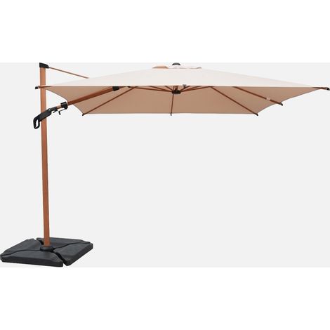Parasol rectangular excéntrico poste efecto madera, 3x4m + losas