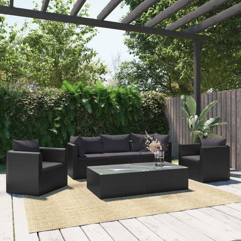 Salon de jardin 7 pcs - Canapé de jardin - Ensembles de Meubles d'exterieur - avec coussins Résine tressée Noir Chic-855736 (1/5)