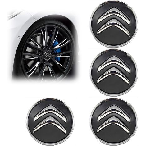 Lot De 4 Cache Moyeu, 60 Mm Enjoliveurs pour Auto, ABS Cache Moyeux, Enjoliveurs De Roue en Alliage, Compatible avec Citroën C1 C2 C3 C4 C5, Accessoires De Voiture, Noir (1/5)