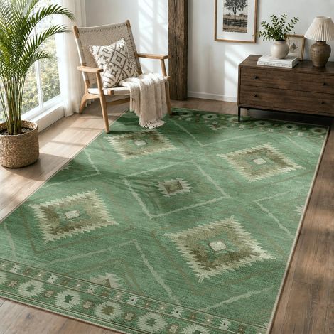 Tapis de salon 120x180 cm, Tapis lavable, à poils courts, antidérapant, facile d'entretien, Tapis vintage et bohème pour couloir, chambre d'enfant, chambre à coucher, bureau, vert sauge (1/5)