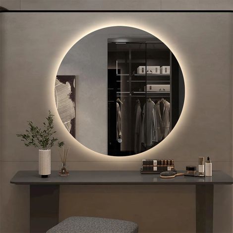 Espejo de baño redondo de diseño 70 cm retroiluminado con luces led Rotorua L