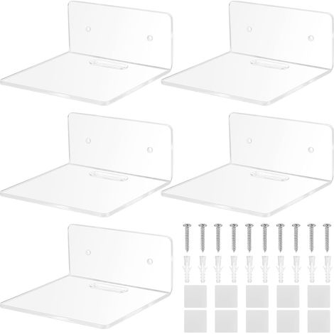 5 estantes de pared pequeños, estantes colgantes, estantes flotantes de acrílico, estantes para baño, dormitorio, cocina, oficina, transparentes (1/4)