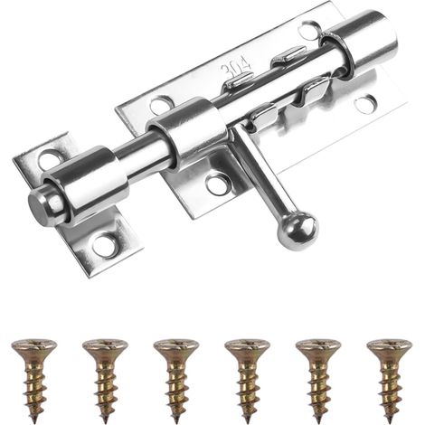Targette de Porte en Acier Inoxydable 304, 107 × 35 mm Loquet Porte Extérieur avec Trou pour Cadenas, Loquets et Verrous de Portes avec Vis, Door Lock pour Portes, Fenêtres, Clôtures (Argent)