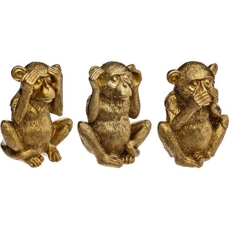 Set aus 3 Statuen Weise Affen - Kunstharz - golden H 17 cm