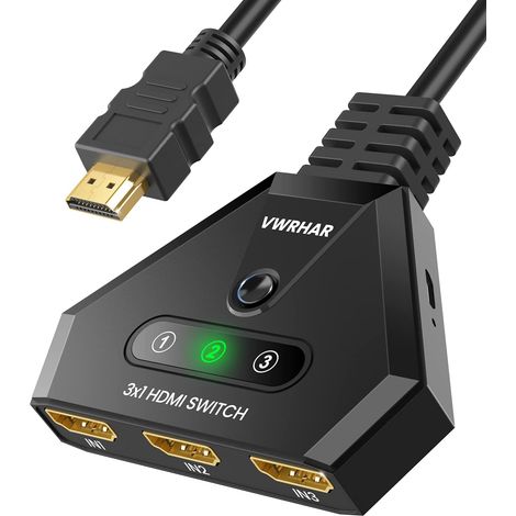 Switch HDMI, Multiprise HDMI Switch 4K 3 Entrée 1 Sorties Multi HDMI avec Câble Vitesse, Commutateur HDCP 2.2 UHD/3D/4K pour TV, PS5, Box, Box, Consoles, DVD, PC, Etc (1/5)