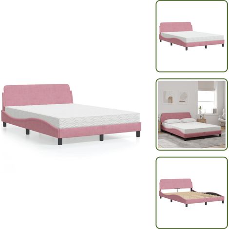 Letto con testata - vidaXL Letto con Materasso Dover Rosa 120x200 cm in Velluto - Materasso in schiuma PU