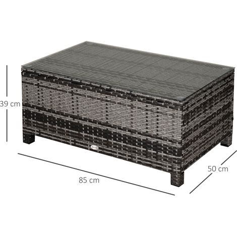 Table d'appoint/table basse de jardin 85 x 50 x 39 cm, en polyrotin gris, idéale pour balcon et terrasse. (1/5)