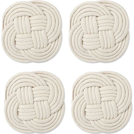 Sous-verre Corde Nautique - Diamètre 10 cm - En Coton 100 % - Pour Protection Table - Lot de 4 (1/5)