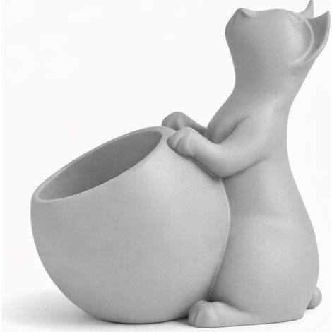 Pot de fleurs avec un chat, couvercle gris pour plantes décoratives (1/3)