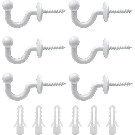 6 Pcs Embrasses Rideaux Crochets U Blanc Crochet d'Arrimage Rideau à Tête Ronde avec Tubes d’Expansion Plastique pour Accorcher Rideaux Vêtements Clé,Comprend Un Manchon de Fixation (1/5)
