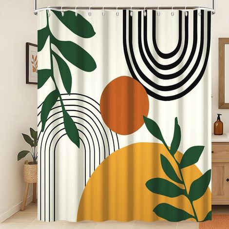 Soleil Ligne Rideau de Douche Feuilles Soleil Rideau de Douche Arche Rideau de Douche Abstrait Rideau de Douche résistant à la moisissure Tissu imperméable et Lavable en Machine 150x200cm (1/5)