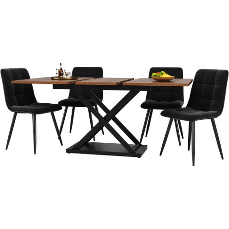 Ensemble de salle à manger (5 pièces), ensemble de table à rallonges pour 4 personnes, table à manger 160 × 80 × 75 cm avec 4 chaises, chaises de salle à manger en velours noir, table à manger couleur (1/5)