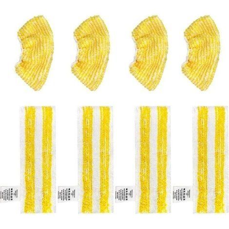 Lot de 8 pièces de rechange compatibles avec les nettoyeurs vapeur Kärcher SC2, SC3, SC4 et SC5. Contient 4 nettoyeurs et 4 housses de nettoyage. (1/4)