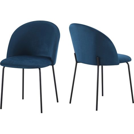 Boston Indoor Dining Chair (Pack of 4) - L57 x W52 x H80 cm - Sapphire Blue Velvet
