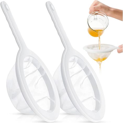 Lot de 2 filtres en nylon avec manche antidérapant, passoires ultra-fines pour jus, lait et café, réutilisables (1/5)