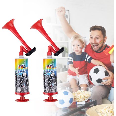 Corne de Brume Super Fort à Main, Trompette Supporter Air Portable, Tambour Supporter Réutilisable, Klaxon Musicaux Portable pour Coupe du Monde Football Match et Fête (Rouge) (1/5)