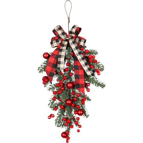Weihnachtsdekoration, 23,6 Zoll, kabellos, vorbeleuchtet, künstliche Tropfen-Weihnachtskränze für Haustür, Außenwand, Fenster, Dekor, Kranz, Blumenaufhängung (B, Einheitsgröße) (1/5)