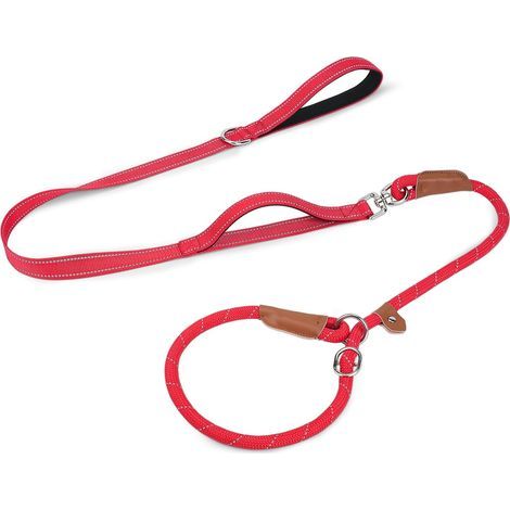 Laisse Lasso 2-en-1, Anti-Traction, Rouge, 1,8 m x 1,2 cm (1/5)