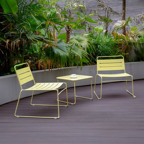 Set Andria di 3 Mobili da Giardino in Acciaio Tavolino e 2 Sedie - Giallo Vaniglia casa.pro