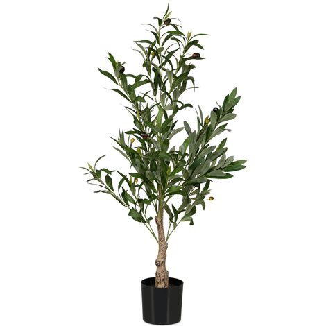 Relaxdays Olivo Artificial, 90 cm, Plástico, Piedra, Plantas Realistas, Olivera Decorativa, Árbol Falso, Verde/Marrón (1/5)