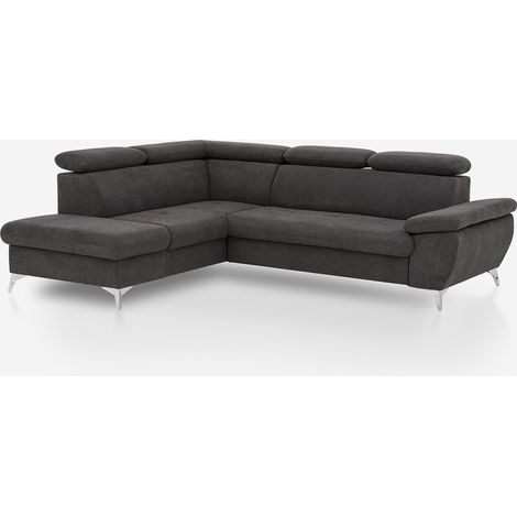 Ecksofa mit Bettfunktion 3-Sitzer, modern, linke Ottomane mit Stauraum, Vera - Schwarz (1/5)