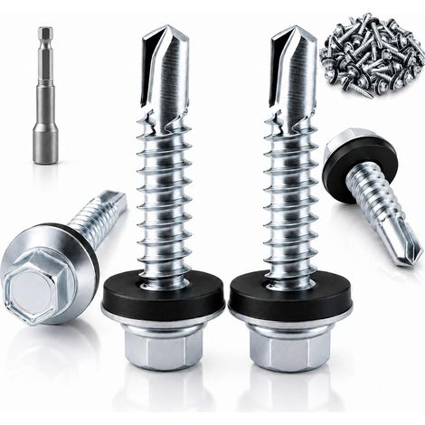 100 Pièces Vis Autoforeuses Métal 5,5 x 38 mm Vis Bac Acier Joint (1/5)