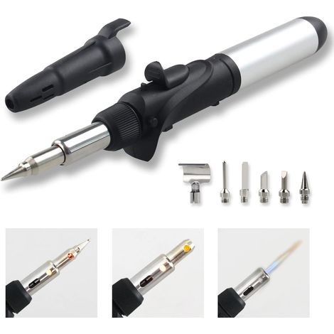 CCYKXA Gas Soldering Iron Set with 6 Accessories and Solder Wire, Continuously Adjustable Temperature Soldering Station, Multi-Function Butane Soldering Iron for Pyrography, Soldering, Jewelry Repair