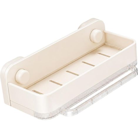 Kitchen Sink Sponge Holder, Multipurpose Wall Shelf with Tray, Space-Saving Sink Organizer for Bathroom, Cream White (1/5)
