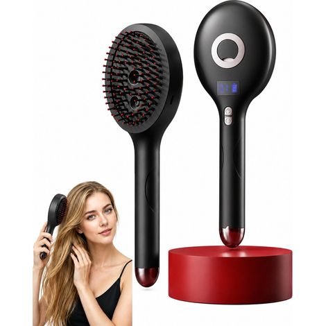 Brosse vapeur électrique - Peigne de massage 3 en 1 avec lumière rouge et vibrations - Peigne sans fil à coussin d'air pour cheveux frisés - Coiffage assisté par la vapeur et soin du cuir chevelu p... (1/5)