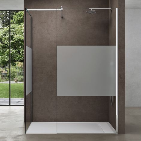 doporro Box Doccia Walk-In Due Lati Fissi 80x80cm, Parete Doccia Anticalcare in Vetro Parzialmente Smerigliato da 8mm con Braccio Sostegno Telescopico in Acciaio Bremen01MS-T