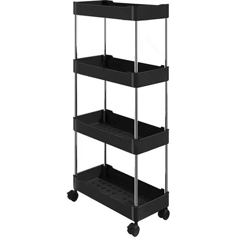 Chariot de rangement fin organisateur de salle de bain unité mobile roulante utilitaire avec roues de cuisine buanderie endroits étroits 4 couches 40x22x87cm noir (1/5)
