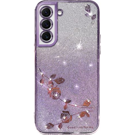 Custodia per Samsung Galaxy S22, fiore glitterato, viola (1/4)