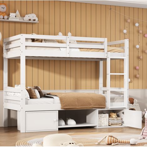 Cama litera infantil con almacenaje separable blanca OKMYHOME (1/5)