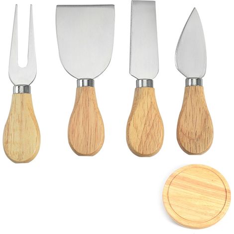 Ensemble de couteaux à fromage, lame en acier inoxydable, manche ergonomique, fourchette à fromage et coffret en bois pour pizza et pain. (1/5)