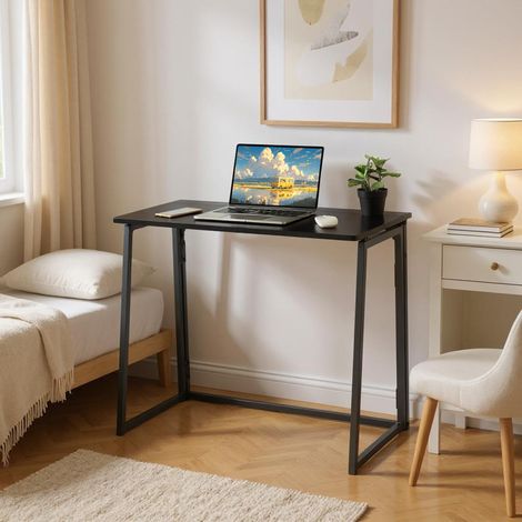 Table Pliante pour Enfant, Bureau Informatique Compact, Métal et Bois, Facile à Transporter et à Ranger, pour la Lecture, L'écriture et Les Tâches Bureautiques, Noir, 80 x 40 x 74cm (1/5)