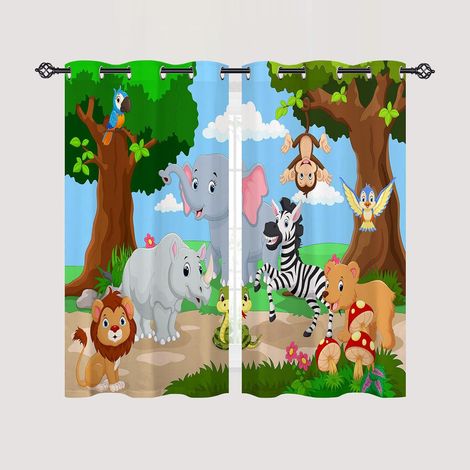 Rideau Occultant Jungle Forêt Safari Animaux Tenture Opaque à Oeillets Draperies Intérieurs Rideau Thermique Isolant pour Maison Chambre Salon Fenetre 2 Pièces L 60 x H 90 cm - 60L X 90H cm (2 Panneau (1/5)
