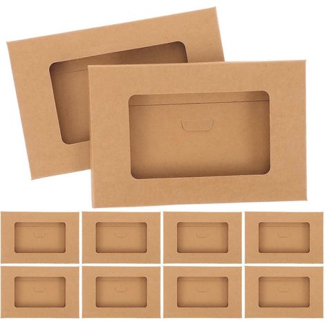 Lot de 10 boîtes de rangement pour enveloppes, boîtes pour cartes postales en papier kraft avec fenêtre ouverte-16x10.5CM-Light Brown (1/4)