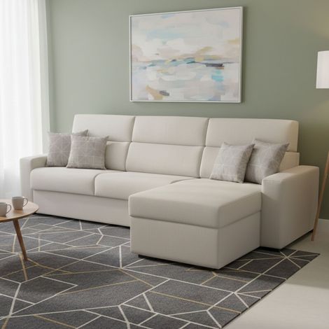 Dmora - Sofá cama con península Pusiano, Sofá esquinero transformable para salón, acolchado, desenfundable, calidad 100% Made in Italy, 280x160 h100 cm, Beige (1/5)