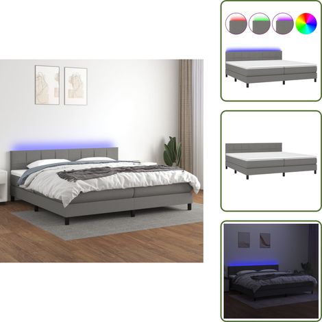 Sommier à lattes de lit et matelas et LED Gris foncé 200x200 cm - Sommier Tapissier - Lit Avec Led - Matelas À Ressorts Ensachés - Têtière Ajustable - Éclairage LED (1/5)