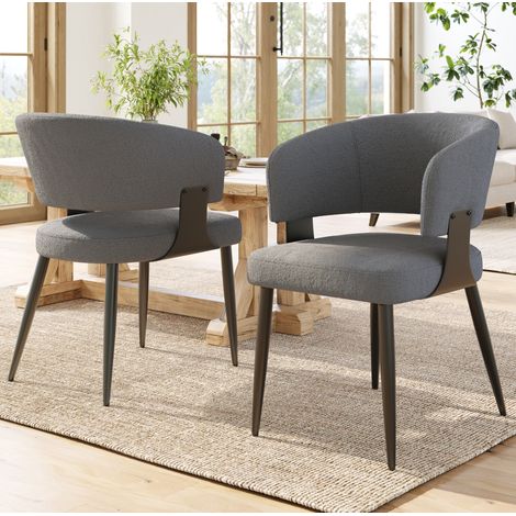 Sedia da pranzo in flanella grigia, schienale curvo ergonomico, gambe in metallo, 59 x 46,5 x 81,5 cm (1/5)