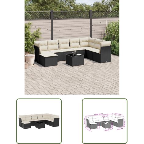 The Living Store 9-tlg. Garten-Sofagarnitur mit Kissen Schwarz Poly Rattan - Gartenmöbel Set - Esszimmergarnitur Outdoor - Rattan Möbel - Lounge Sofa - Gartenlounge (1/3)