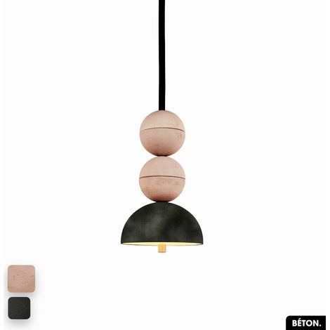 Lampe de suspension en béton velours - BOSFOR CONCRETE VELVET ROSE - OLIVE 2 BALLES LED 14W (1/2)