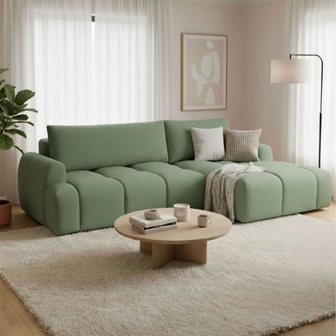 Canapé d'angle à droite convertible en tissu texturé vert - ZEPHYR (1/5)