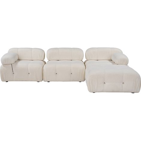 Modulsofa 4-Sitzer mit Fußhocker aus weißem Bouclé Bubble 3SPB