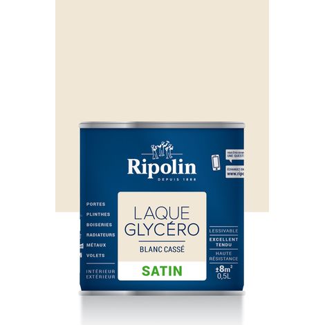 Ripolin – Laque glycéro satin blanc cassé 0,5 L – Peinture anti humidité pour boiseries et structures métalliques – Résistance accrue et tendu parfait